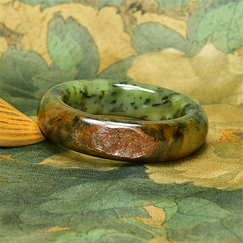 和田玉红皮碧玉山流水料手镯