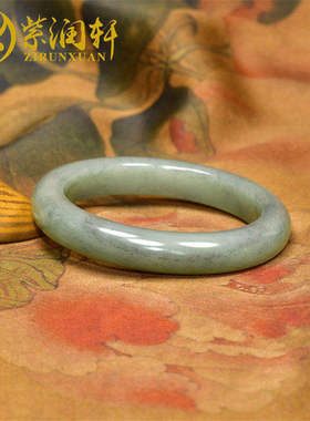 和田玉青白玉手镯且末料闪青花