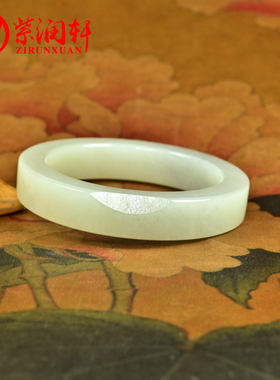 和田玉籽料手镯方条白玉底青花镯