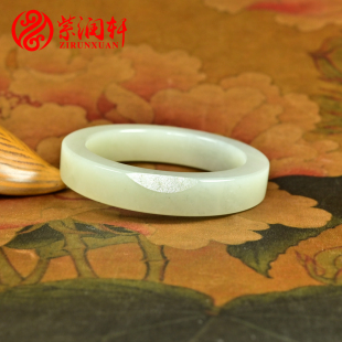 紫润轩新疆和田玉籽料手镯方条58MM白玉底青花镯哑光无结构传家级