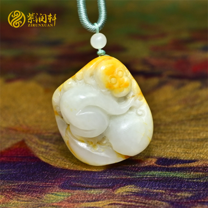 紫润轩新疆和田玉籽料猴吊坠白玉黄皮独籽生肖猴灵猴献瑞挂件精品