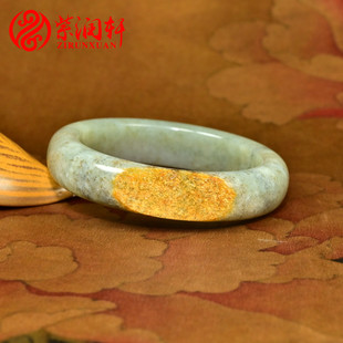 紫润轩新疆和田玉黄沁皮籽料手镯青白糖沁花56MM哑光三色收藏级