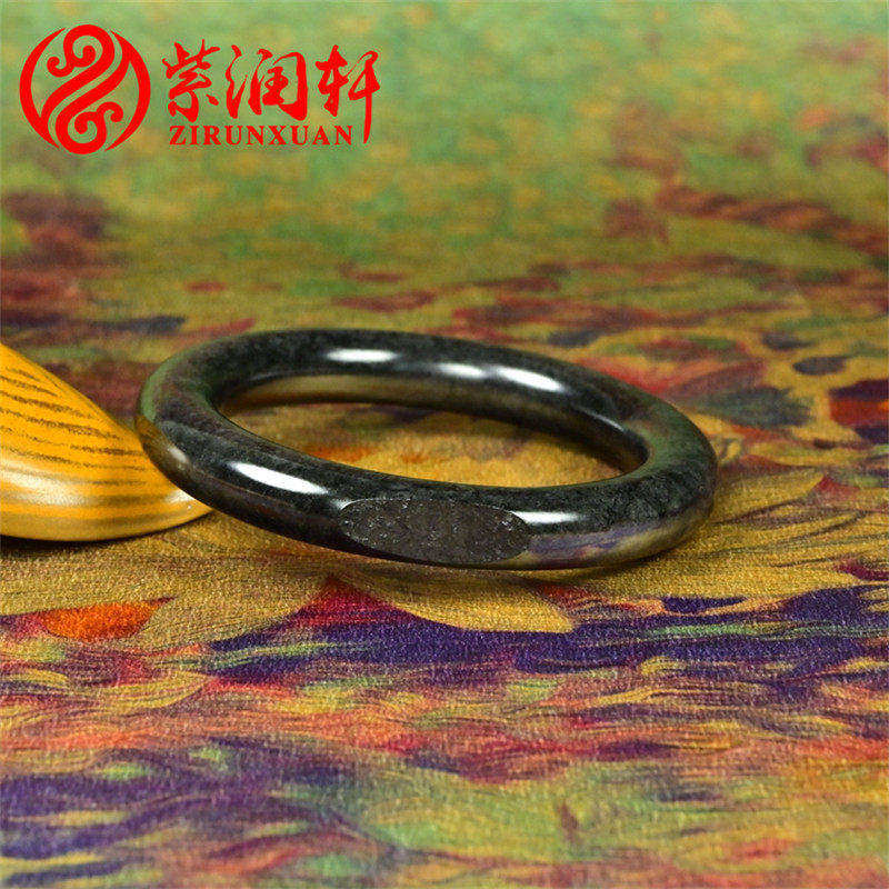 紫润轩新疆和田玉墨玉籽料手镯肥厚圆条59MM黑羊脂哑光玉镯传家级