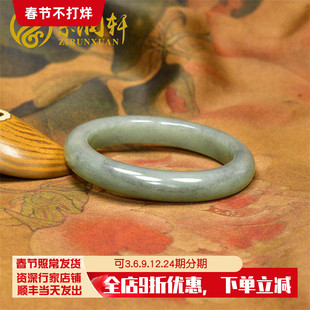 紫润轩新疆和田玉青白玉手镯59 8MM且末料闪青花亚光高油收藏