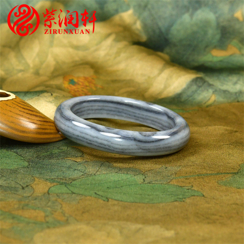 紫润轩新疆和田玉白玉水墨青花籽料手镯意境58 8MM一线天收藏级