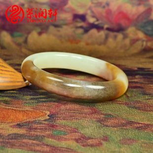 紫润轩新疆和田玉手镯若羌黄口料53MM糖黄玉俏色分明玉镯收藏级