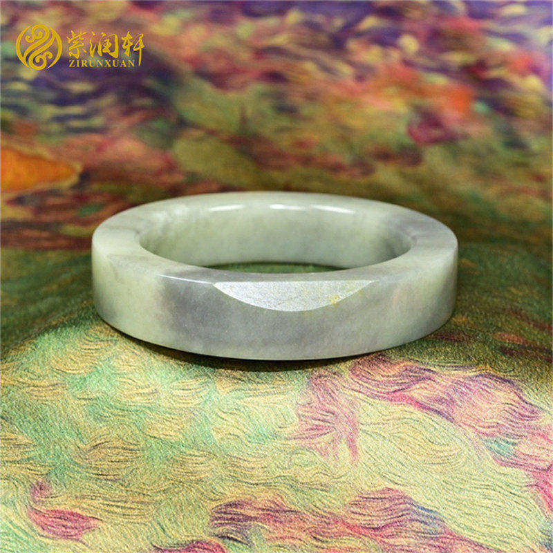 紫润轩新疆和田玉籽料手镯白底青花方条轮胎玉镯60水墨意境收藏级