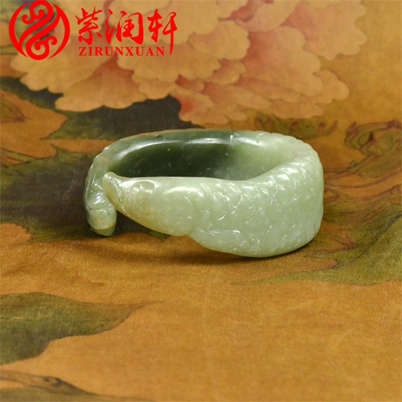 已结缘新疆和田玉翠青籽料手镯龙鱼青白聚翠54MM开口镯高油