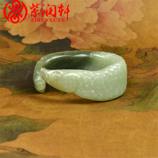 已结缘新疆和田玉翠青籽料手镯龙鱼青白聚翠54MM开口镯高油
