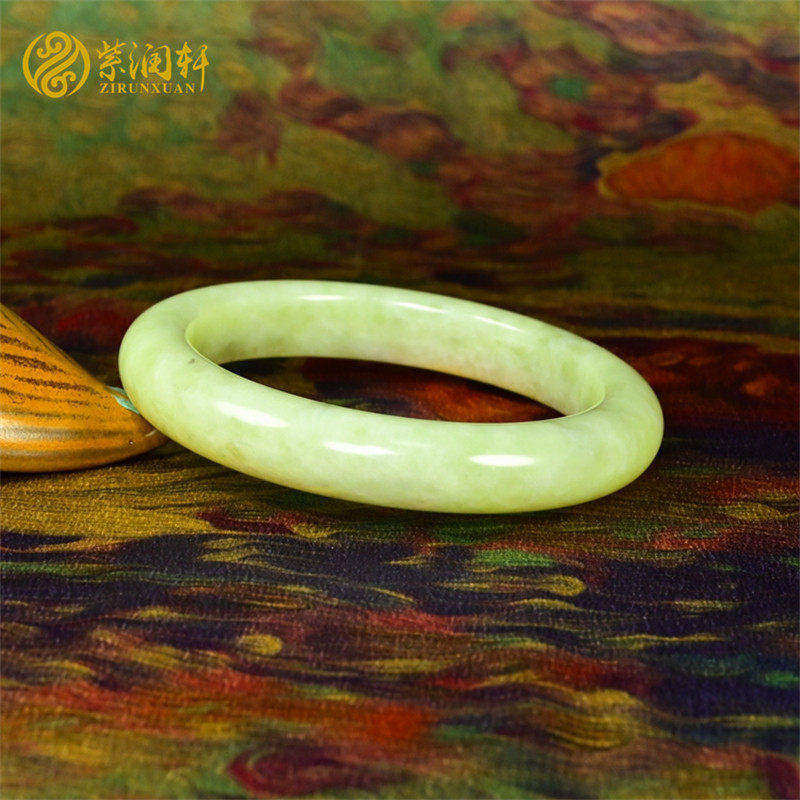 紫润轩新疆和田玉黄玉青花手镯黄口若羌料黄玉58MM纯天然收藏级