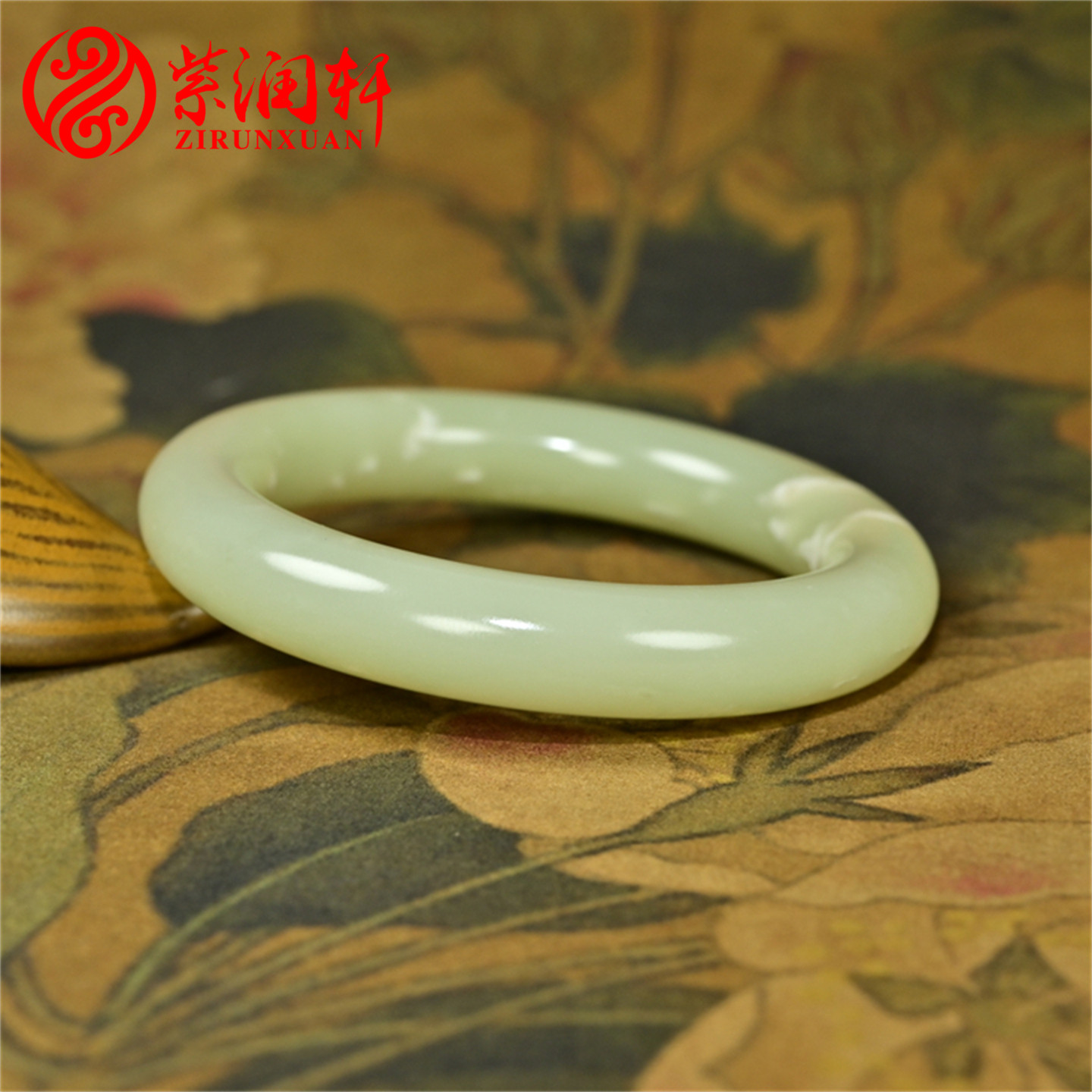 紫润轩新疆和田玉浅黄手镯黄口若羌料亚光圆条57 5MM纯天然收藏级
