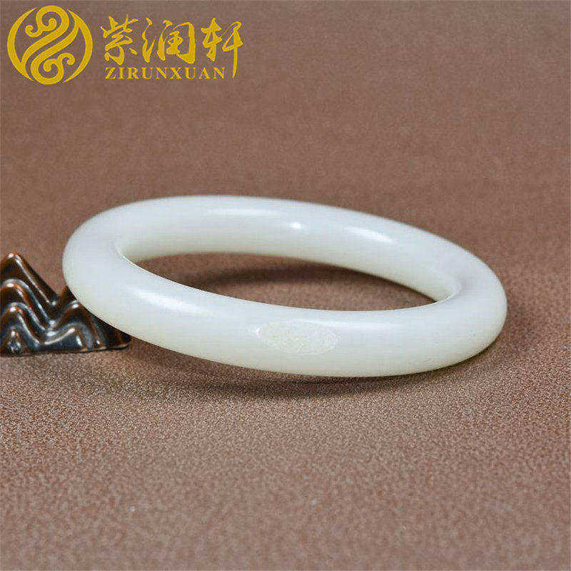 紫润轩新疆和田玉籽料手镯白玉羊脂玉高熟度亚光圆条57MM传世珍品