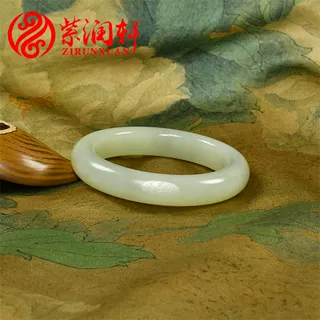 紫润轩新疆和田玉高青白玉籽料手镯高熟度正装泥鳅背59 5MM收藏级