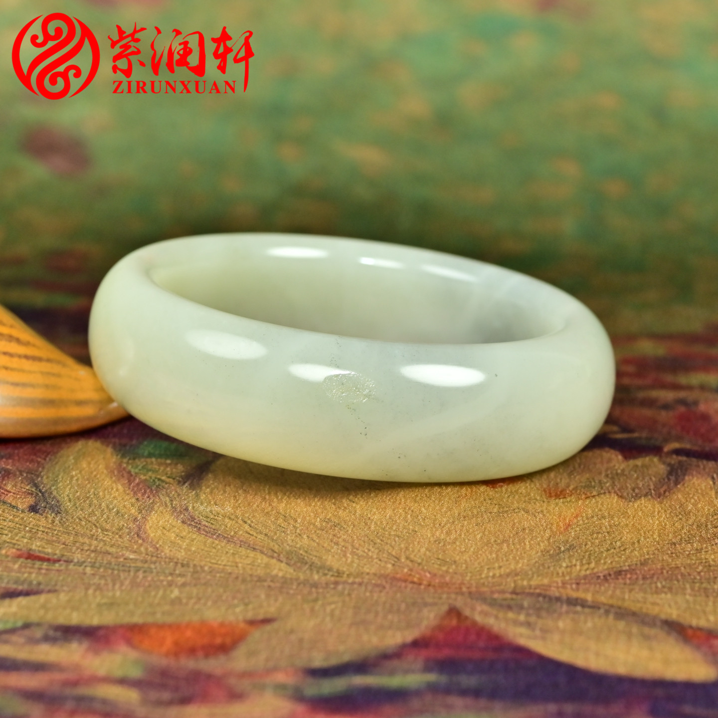 紫润轩新疆和田玉籽料手镯58.8MM白玉底青花宽版哑光无结构传家级