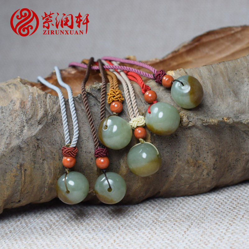 紫润轩新疆和田玉转运珠吊坠糖青俏色男女情侣款玉石挂件支持复检