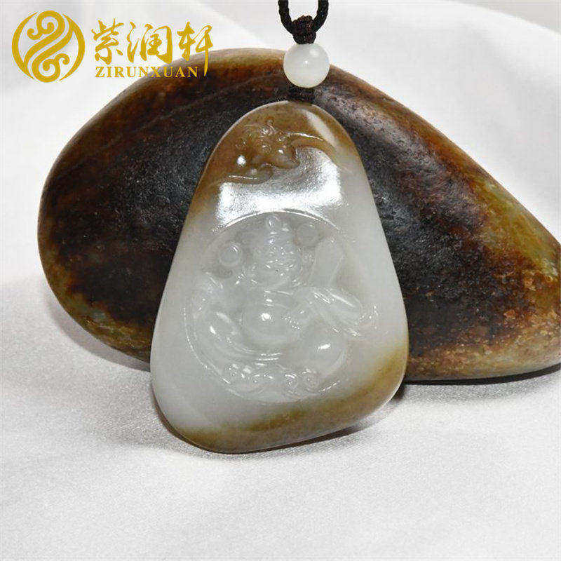 紫润轩新疆和田玉糖白招财进宝