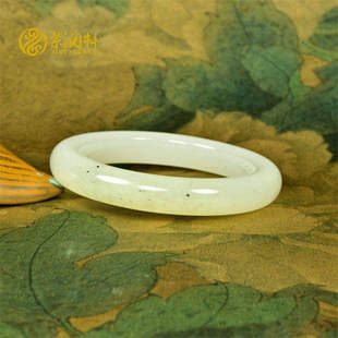 紫润轩新疆和田玉白玉手镯且末料飘浅糖点墨白玉镯子57 8MM传家级