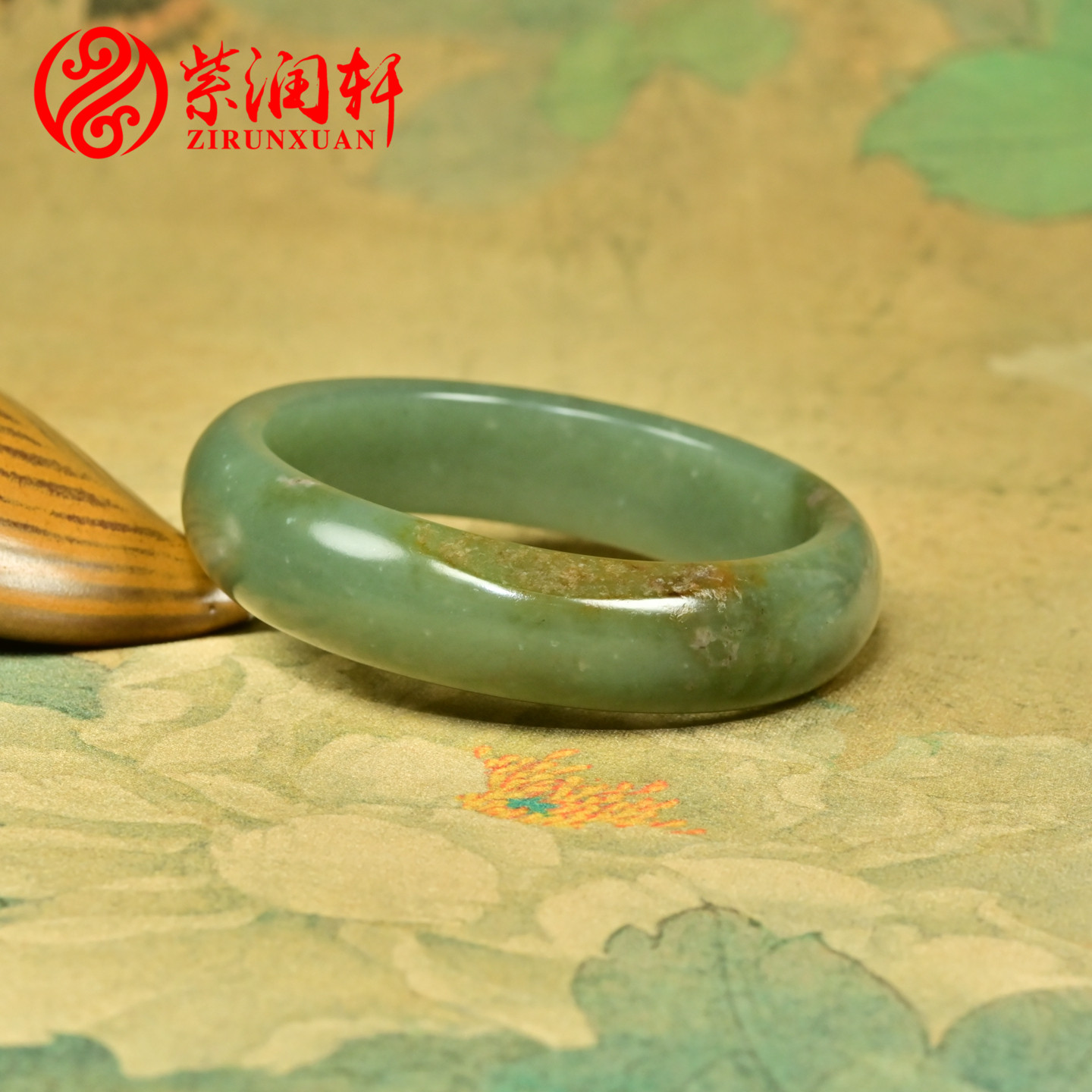 紫润轩新疆和田玉沙枣青籽料手镯金红皮54 5MM飘糖粉沁色收藏级