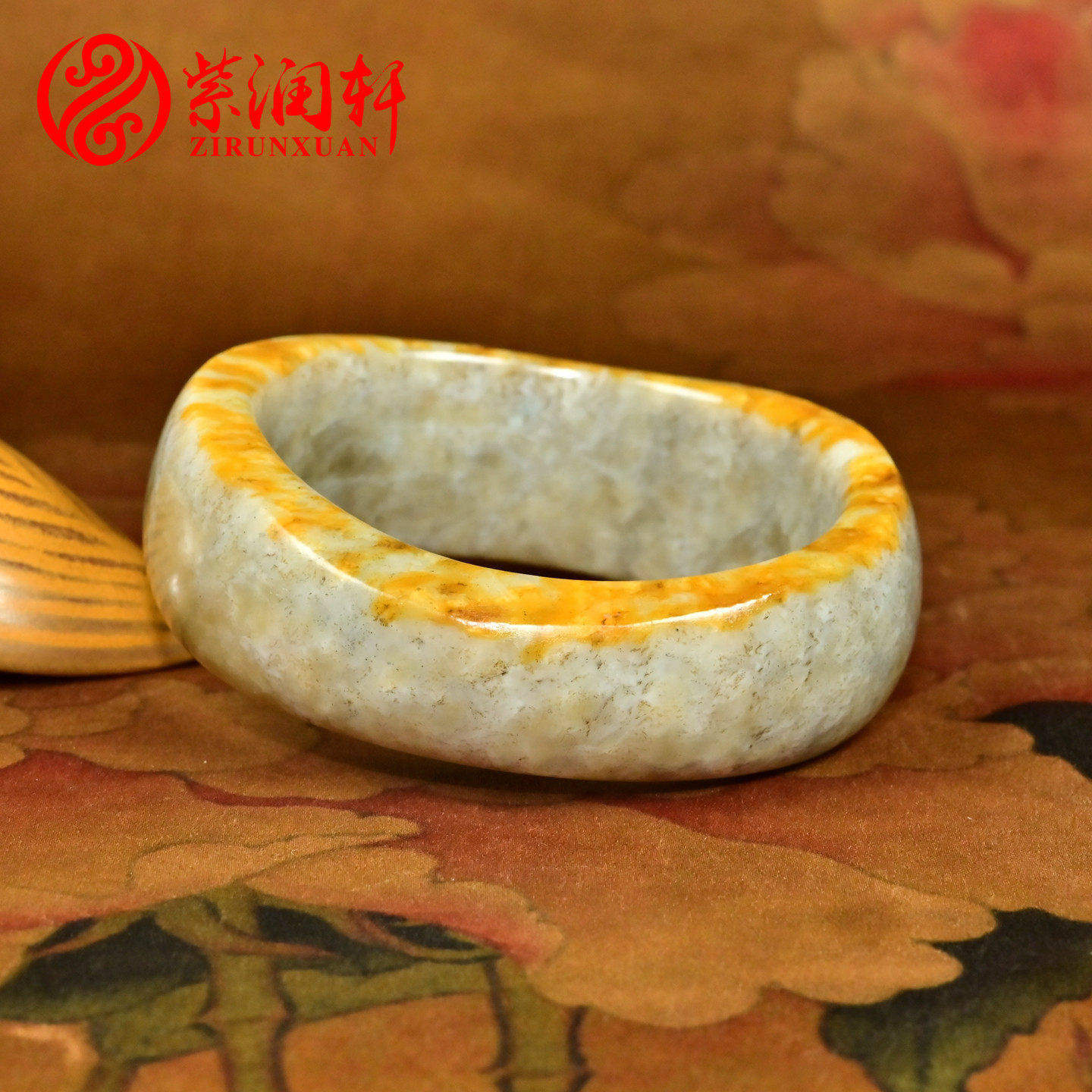 紫润轩新疆和田玉糖玉籽料满皮手镯随形虎皮糖沁59 5MM宽版传家级