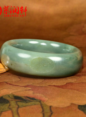 和田玉沙枣青籽料手镯宽版飘翠青