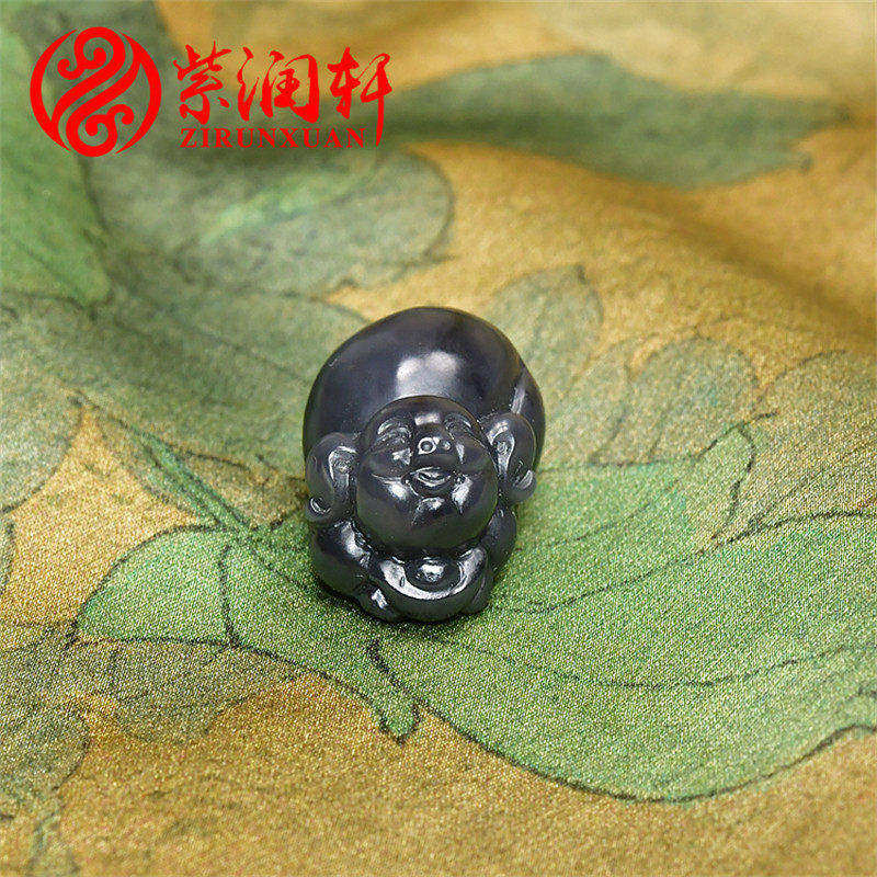 紫润轩青海料和田玉玉猪吊坠烟紫帝王紫福猪萌猪招财猪玉坠挂件