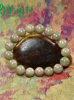 和田玉青白玉桃花玉圆珠手串