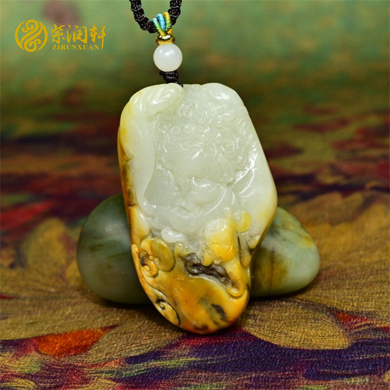 紫润轩新疆和田玉籽料钟馗吊坠高青白玉黄沁皮俏色独籽苏工收藏级