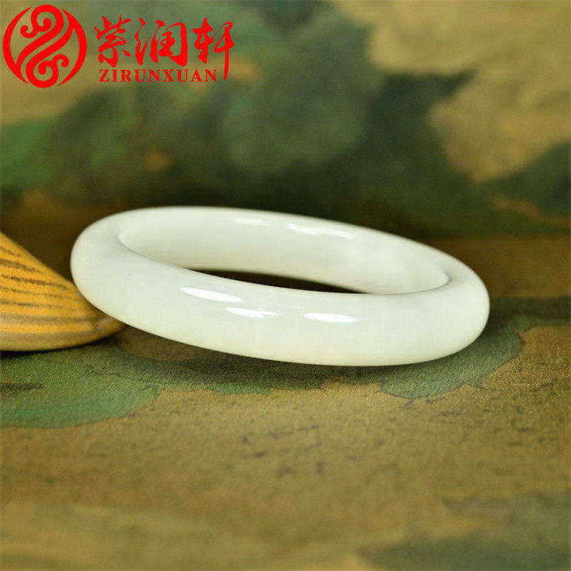 紫润轩新疆和田玉白玉手镯且末料玉镯55 5MM老坑冰底玉镯子珍品级
