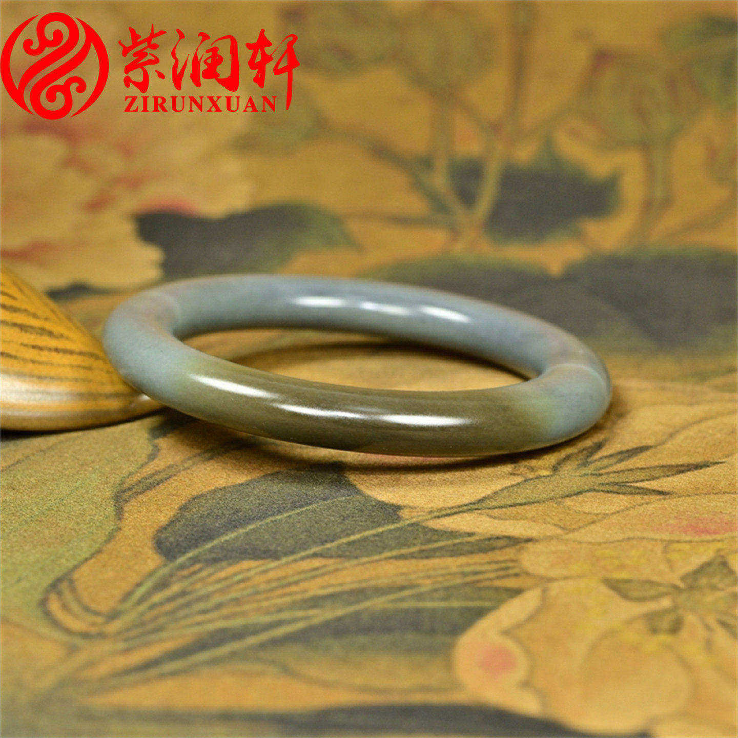 紫润轩新疆和田玉糖水墨青花手镯扁圆条且末料山水意境镯55 5珍品