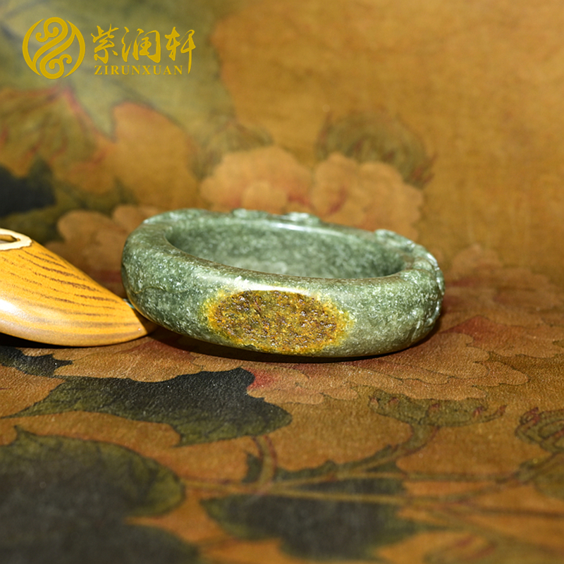 紫润轩新疆和田玉籽料手镯青玉聚黄皮莲花荷花镯子60 5MM女神款
