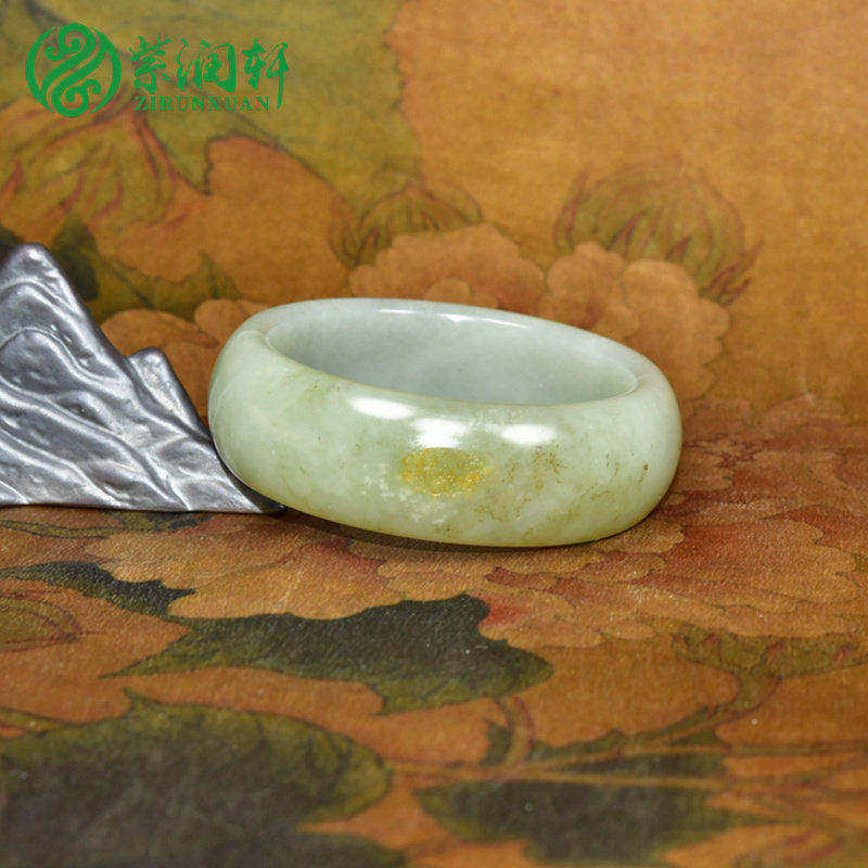 紫润轩新疆和田玉青白玉籽料手镯宽版洒金皮飘水草花58哑光传家级