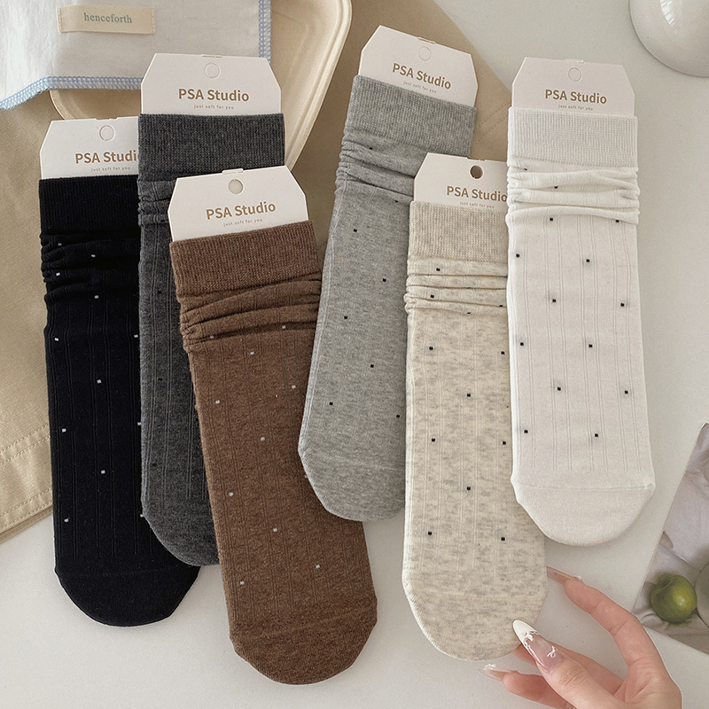 袜子女秋冬中筒袜波点女袜miu系无骨堆堆袜配小皮鞋jk少女系棉袜