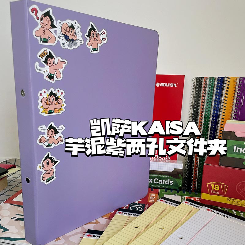 凯萨a4革面两孔文件册黑整理收纳