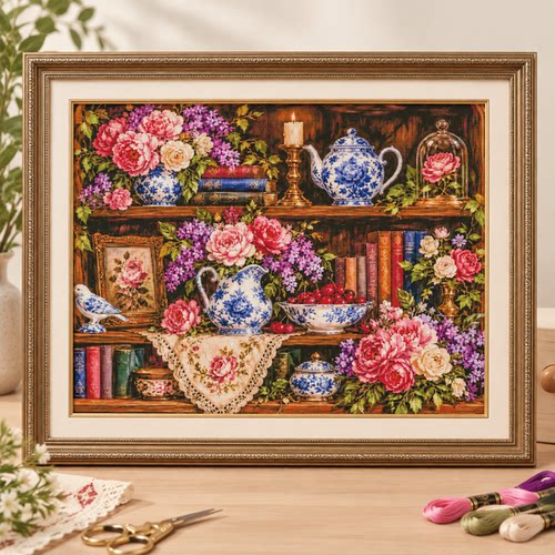 15CT【ZZ9232-书香芳景】十字绣2026年新款客厅餐厅简约油画花卉