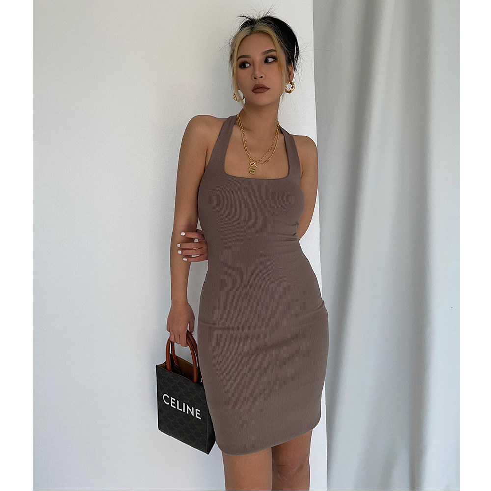 自制双层无明线挂脖裙 slay全场性感辣妹收腰包臀连衣裙s短裙 飒