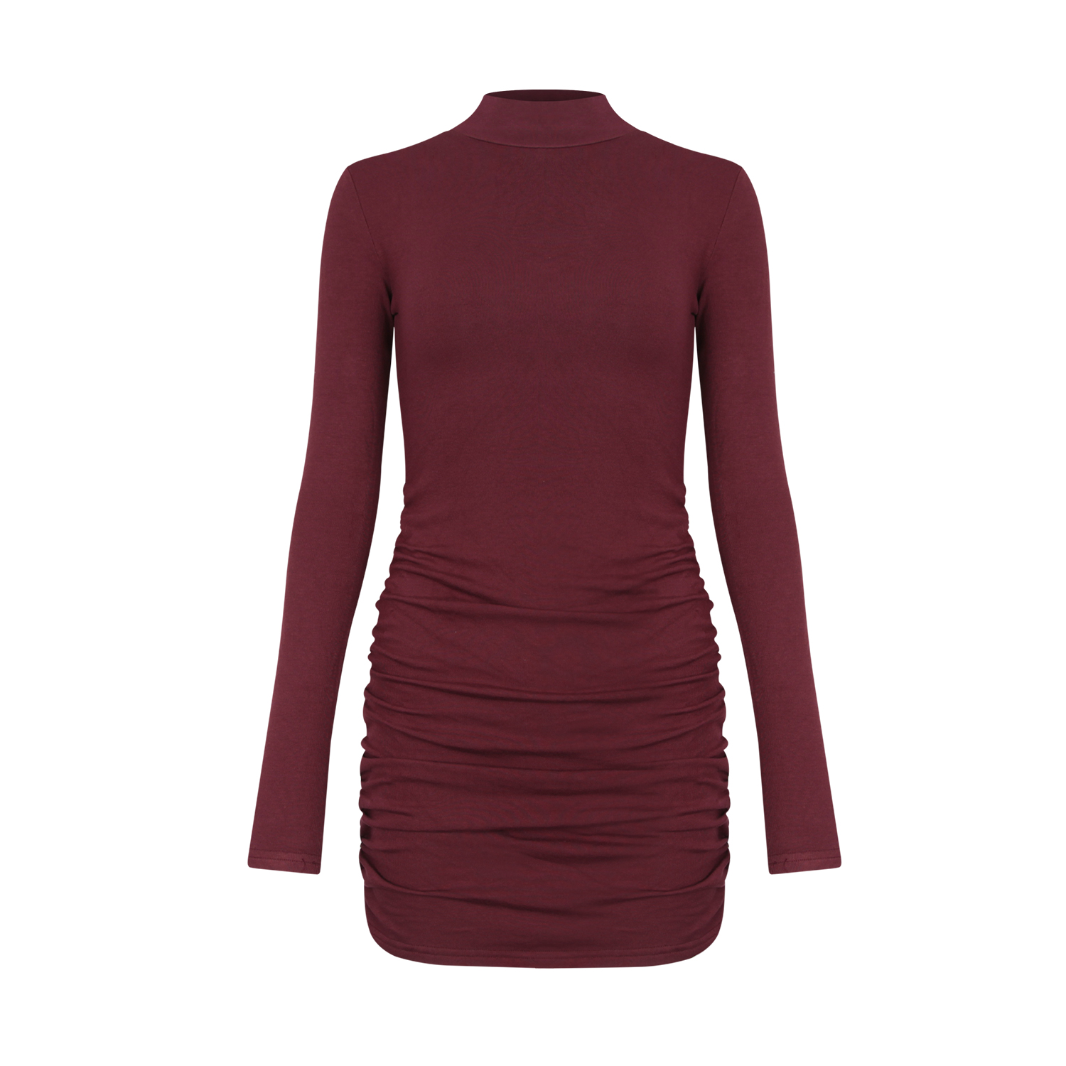 自制辣妹半高领修身长袖包臀连衣裙秋冬加绒性感收腰打底裙ins