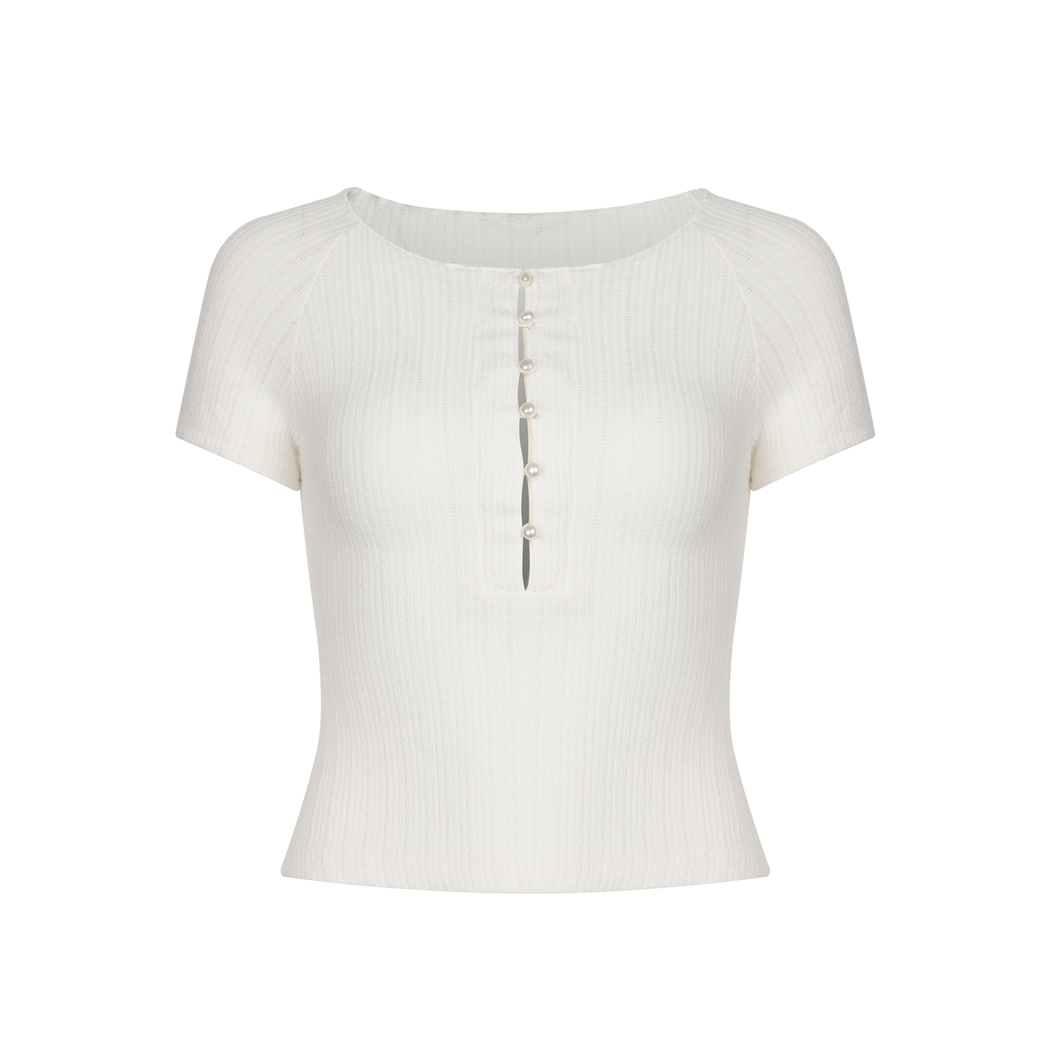 基础百搭款珍珠亨利法式针织T恤女夏季镂空设计感小众美式上衣潮