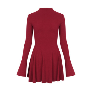 自制御姐跨年战袍红色连衣裙2024新款女秋冬内搭掐腰短裙辣妹690