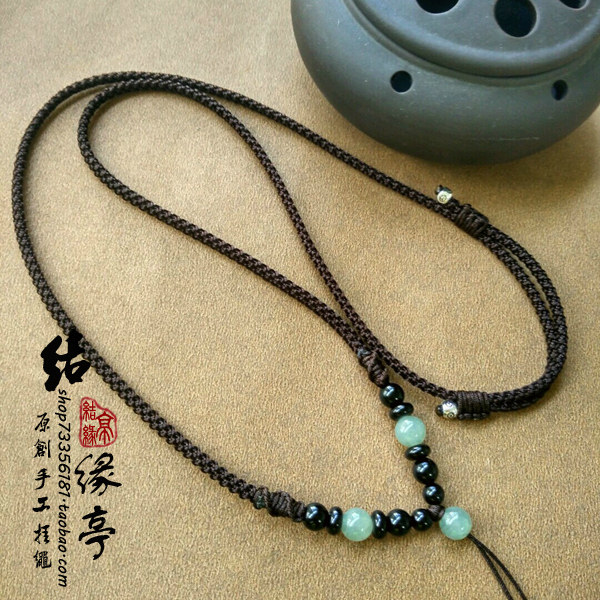 原创挂绳高档翡翠吊坠平安扣观音玉佩黑曜石等吊坠挂绳男女调节款