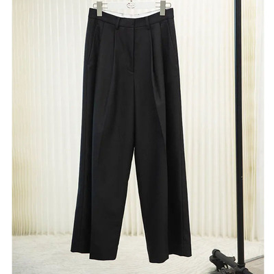 自然腰自制阔腿打褶长裤