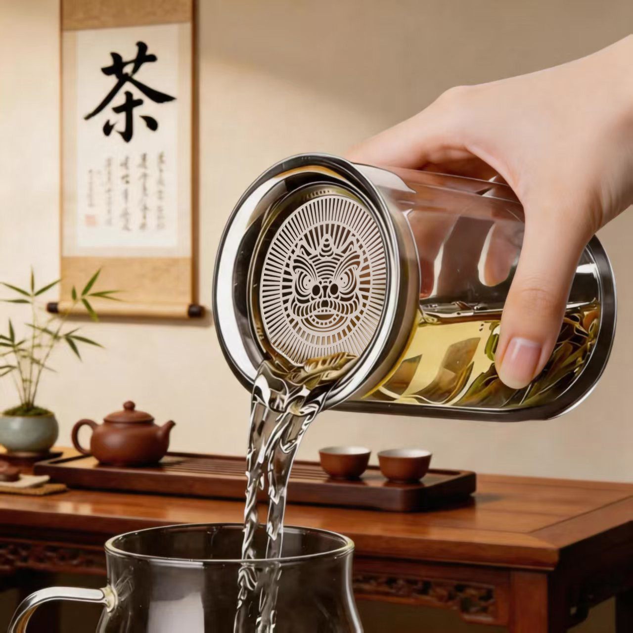 双层隔热茶水分离茶壶懒人泡茶神器工位一人茶具旅行玻璃现代滤网