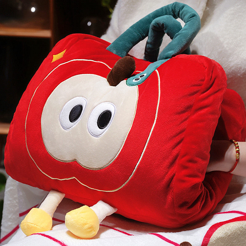 苹果暖手抱枕毯子三合一被子靠枕