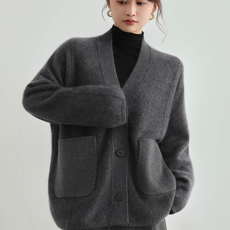 欧货重磅加厚软糯山羊绒衫女宽松慵懒中长款开衫外套秋冬