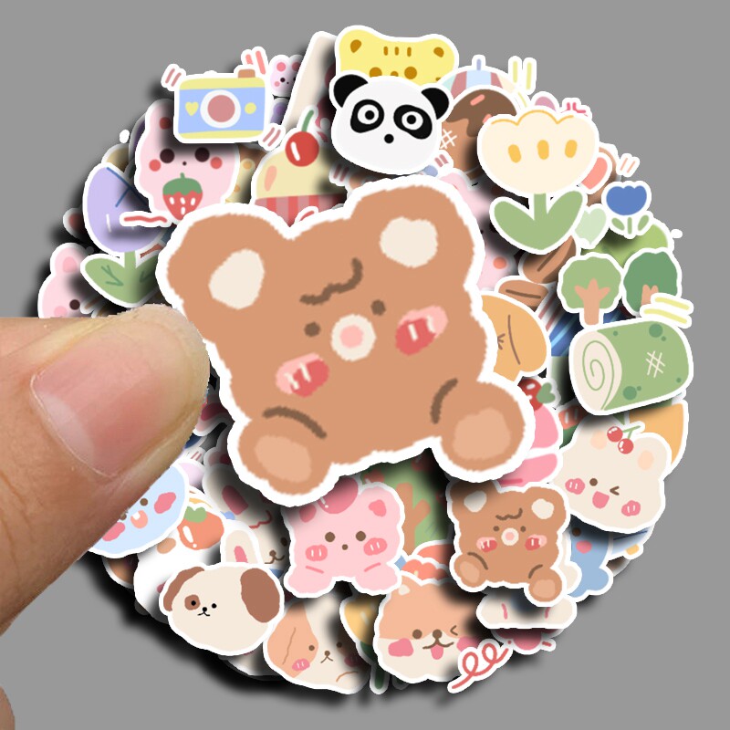 小熊饼干80枚韩国手账贴纸卡通可爱动物相册儿童装饰diy手工贴画