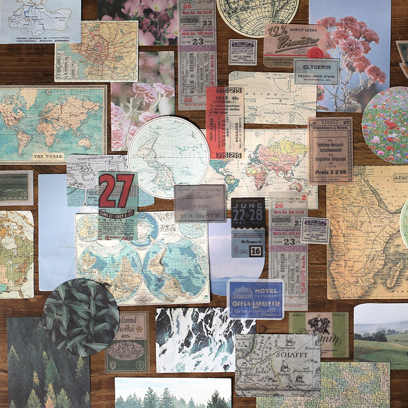 junk journal手账素材包vintage怀旧复古地图无粘性手帐素材纸