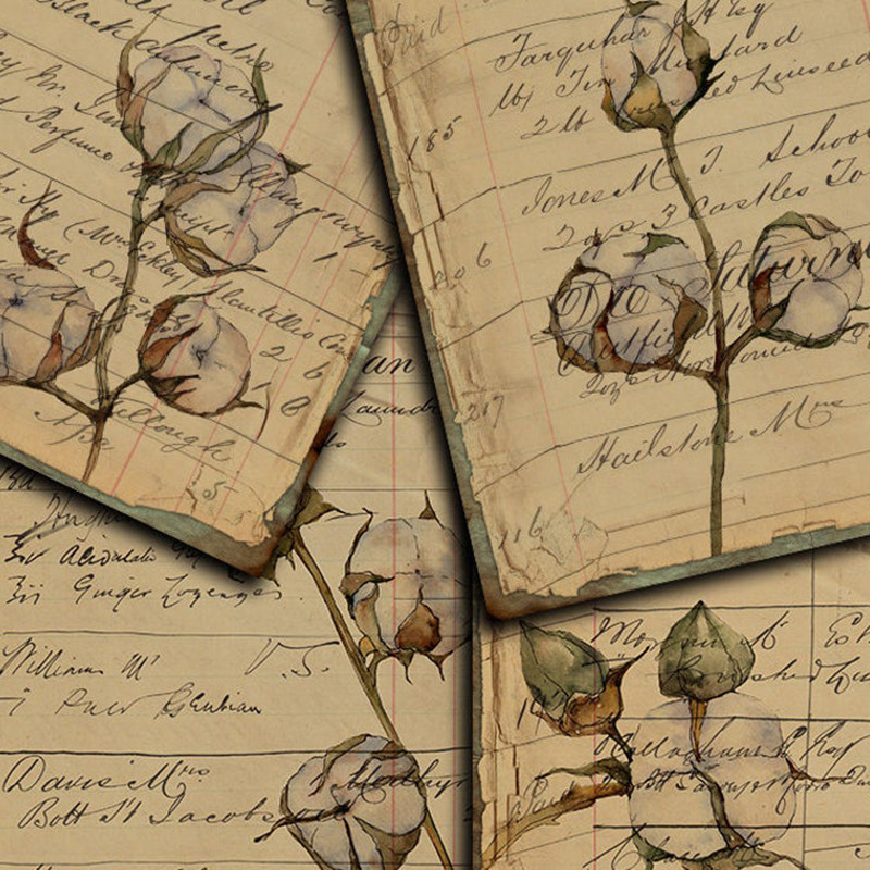 junk journal大尺寸复古打底素材纸拼贴英文报纸票据植物手帐贴纸