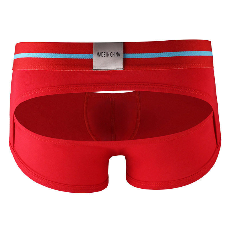 男士内裤低腰透气个性镂空性感平角裤U凸囊袋纯棉男款四角短裤头