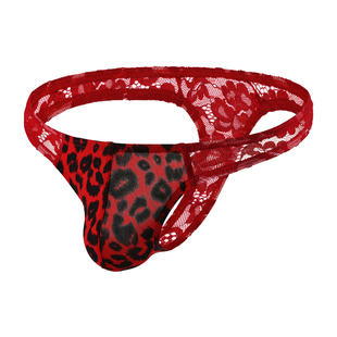 男士蕾丝内裤性感豹纹丁字裤夏季透气薄款网纱透明低腰三角T字裤