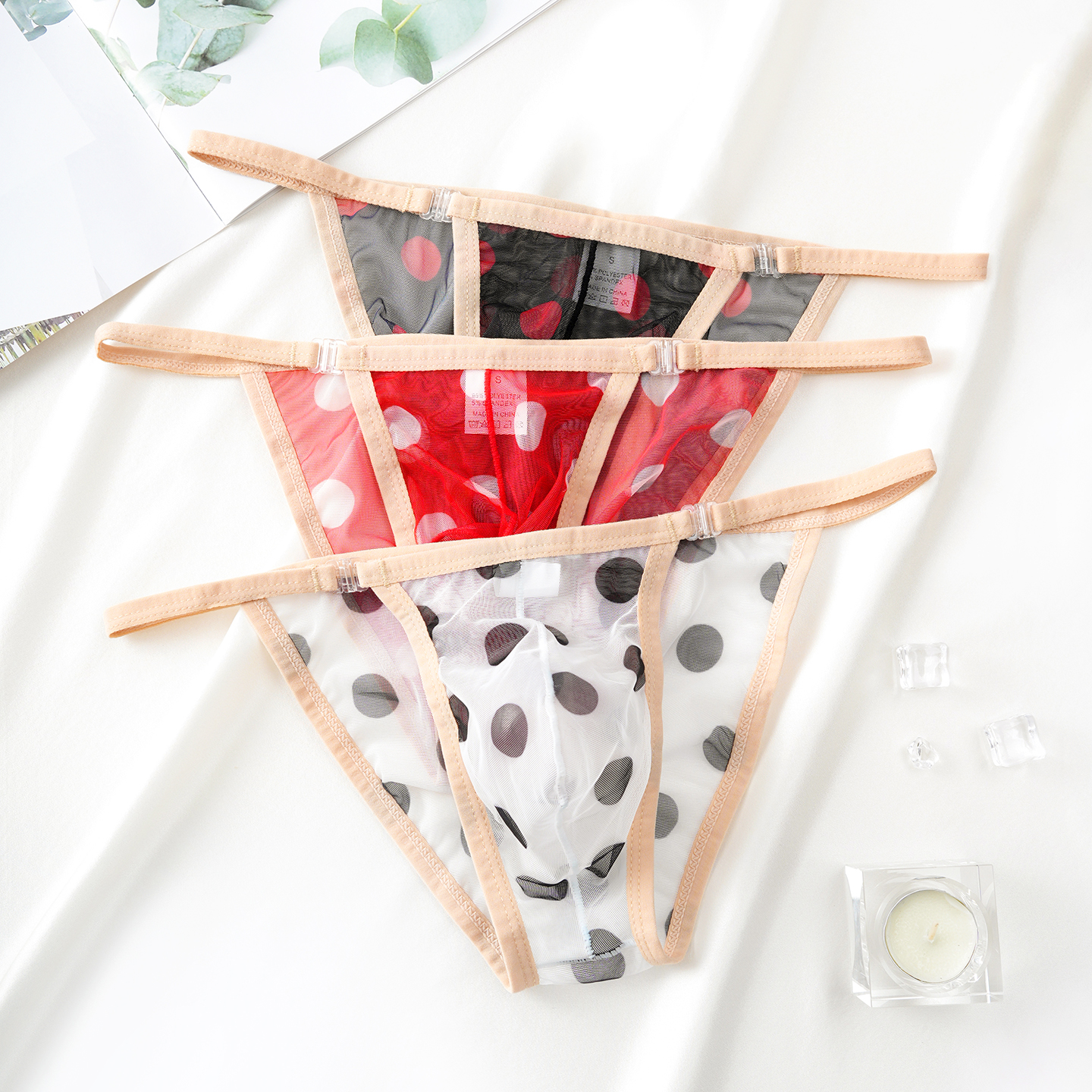 开扣男士三角裤低腰性感透明内裤