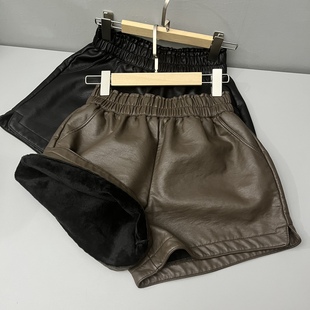 宽松显瘦打底外穿百搭开叉靴裤 女秋冬大码 柔软皮短裤 加超柔绒厚款